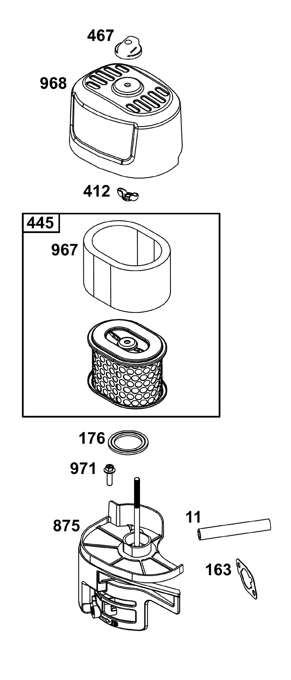 Air Cleaner Group Diagram and Parts List for 106232-0268-H1 100000 - 19Z999 Briggs and Stratton Engine